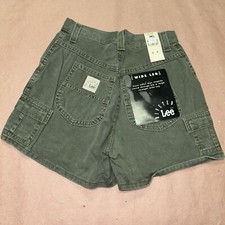 Vintage 1990 s Womens Rivited Lee, Wide Leg Green Shorts, Deadstock NWT, Size 4