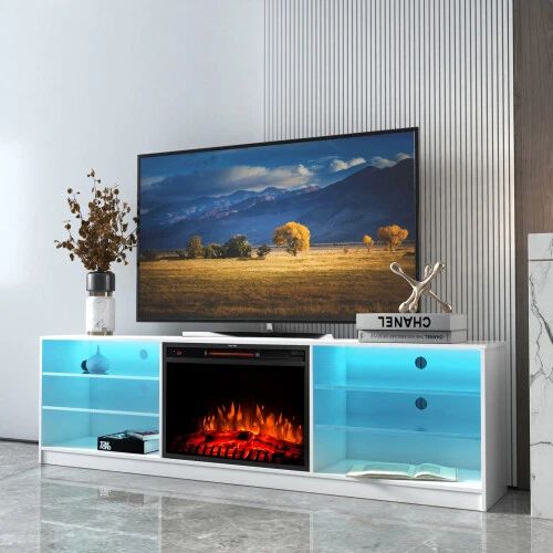 Teal tv stand with fireplace deals