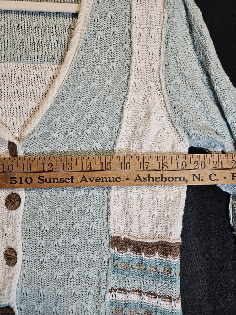 Orvis Womens Color Patchwork Cardigan Knit Sweater Wood Buttons V