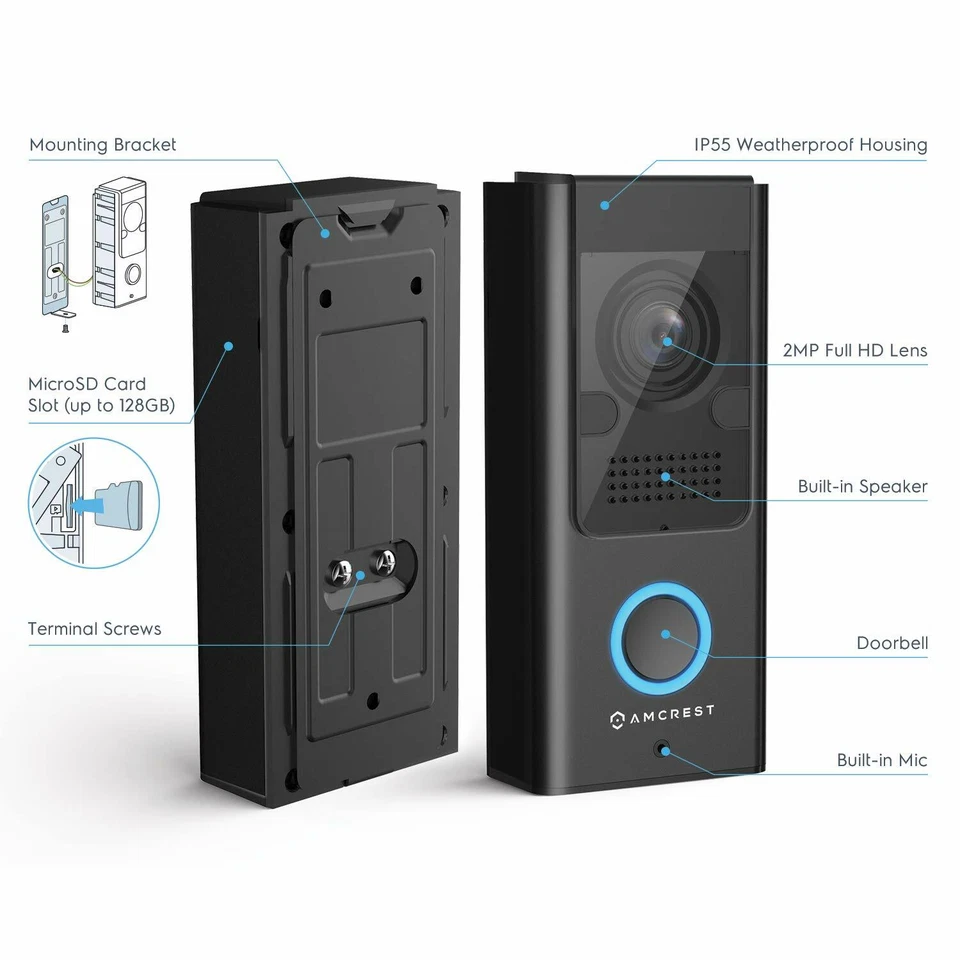 Cámara Video Timbre Amcrest WiFi Impermeable Ángulo de Audio Bidireccional Garantía Foto 4 de 4
