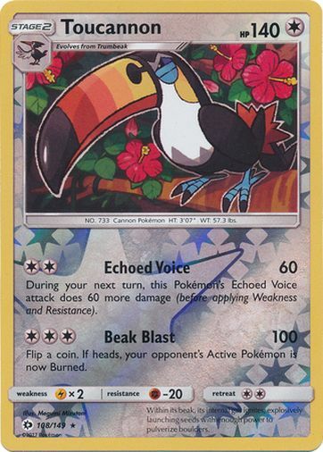 Pokemon Sun and Moon Base Toucannon Rare Reverse Holo 108/149