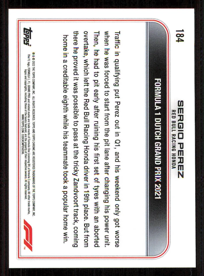 2022 Topps Chrome Formula 1 #184 Sergio Perez DOD - Image 2 of 2