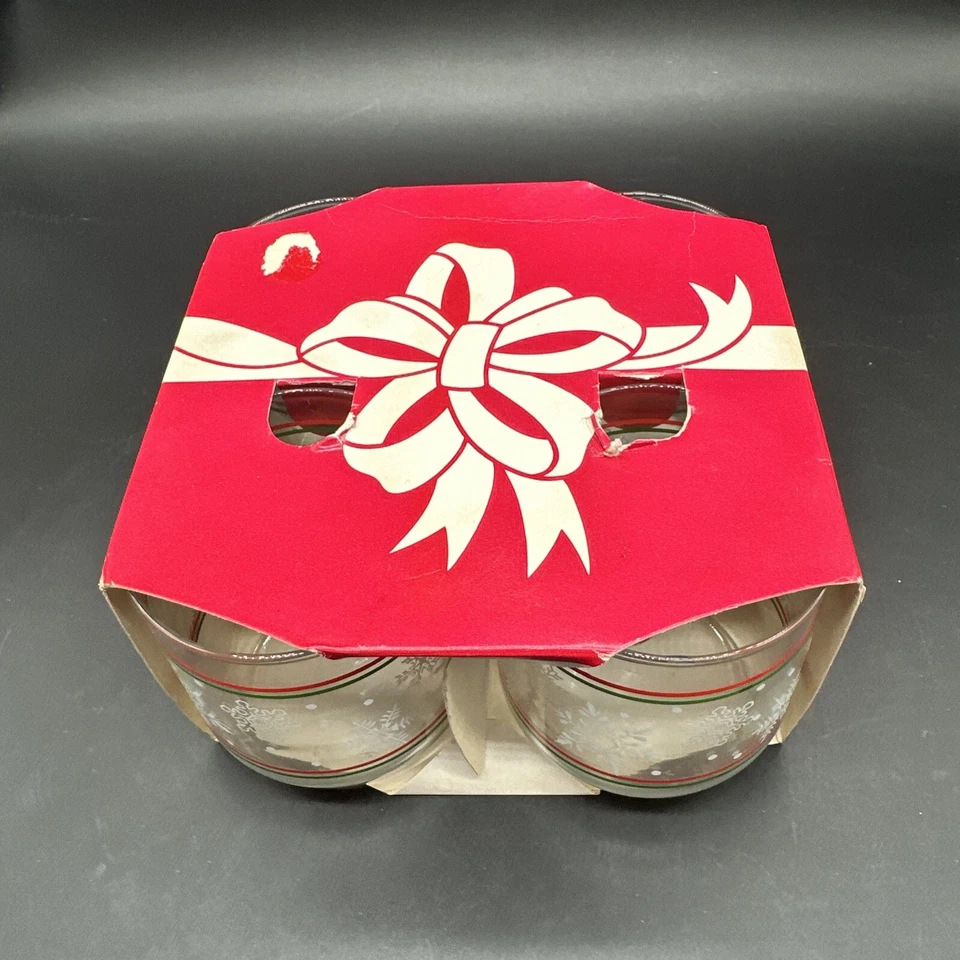 Set of 4 Libbey Double Old Fashioned Glasses Snowflakes 14 oz New in Box Vintage - Image 4 of 4