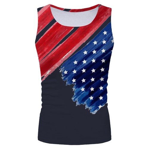 Men's Vest Top Independence Day Flag Printed Casual Shirt Sleeveless Tank Tee - Picture 101 of 141