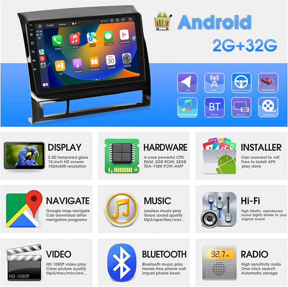 CarPlay GPS Navigation Mirror Link Radio Car Stereo For TOYOTA TACOMA 2005-2013 - Imagem 4 de 4