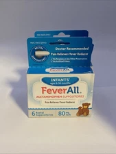 3Pack FeverAll Infants Acetaminophen Suppositorie Pain&Fever Relief 6 Rectal Ea