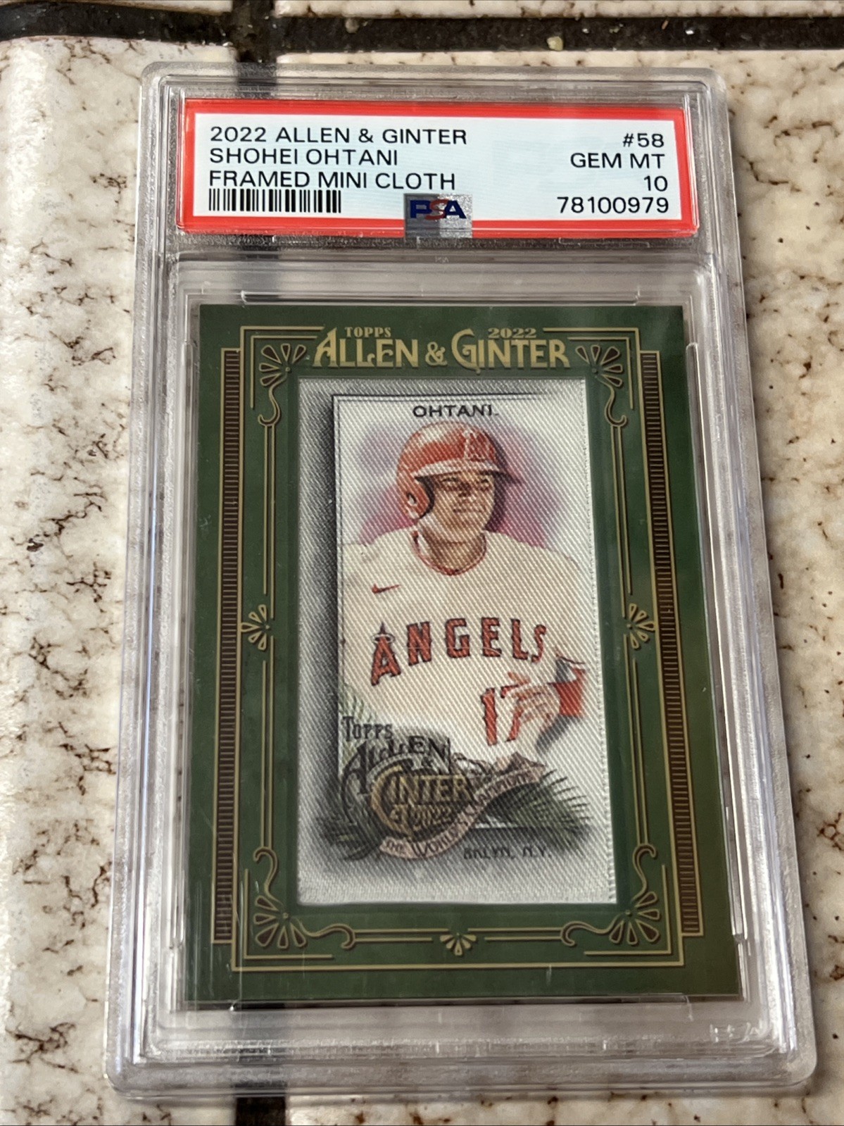 2022 ALLEN & GINTER SHOHEI OHTANI Framed Mini Cloth #/10 POP 1 PSA 10 view 1