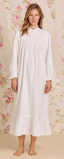 Nwt Eileen West White 100 Cotton Flannel HIGHNECK 50" Long Ballet Nightgown L
