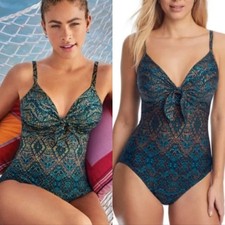 Miraclesuit Luxor Pin-Up One-Piece Swimsuit 10 Nile Green Blue Print Underwire