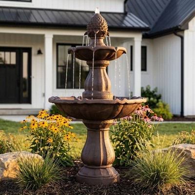 Curved Plinth Polyresin Outdoor 2-Tier Water Fountain by Sunnydaze