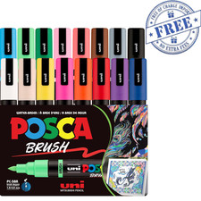 POSCA PC-5BR Water Based Paint Markers Reversible Brush Tip 16 Color Set Art Pro