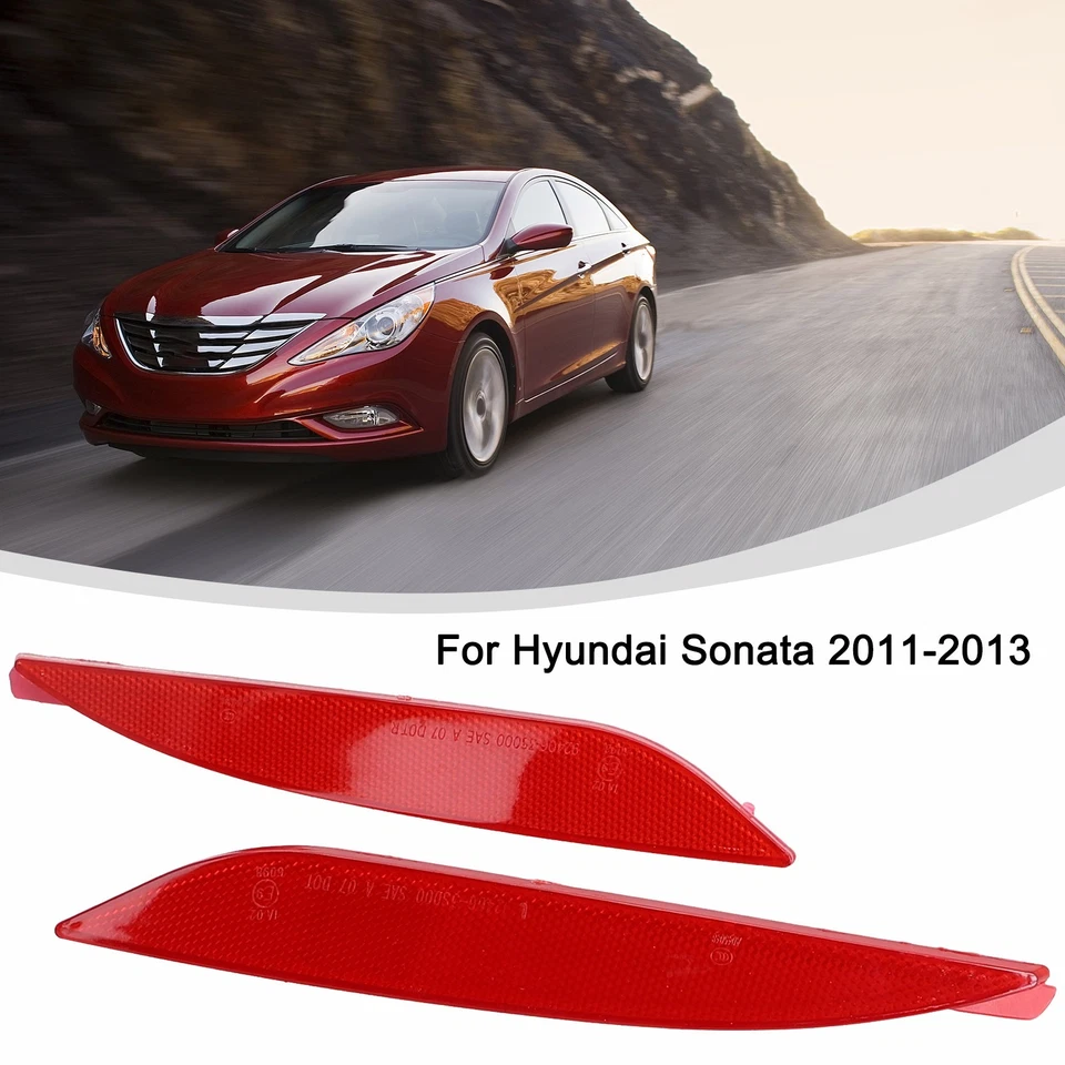 Shockproof Red Rear Bumper Brake Light Reflector Set for Hyundai Sonata 8th - Image 2 of 4