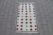 White Boho Vintage Rug - 2x3 ft | Handmade Turkish Ethnic Kilim for Bedroom