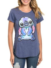 Juniors Disney Stitch T-Shirt Short Sleeve Hi-Low Heather Blue Size Small Only 