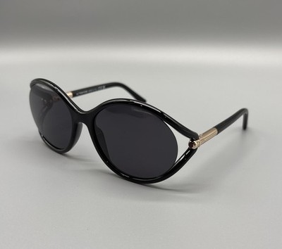 Authentic Tom Ford Oversized Round Black Sunglasses Women TF Designer w/ Case