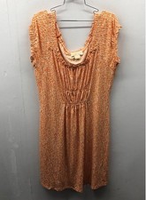 Michael Michael Kors Women's Dress Orange White Abstract Ruched Scoop Neck Sz L