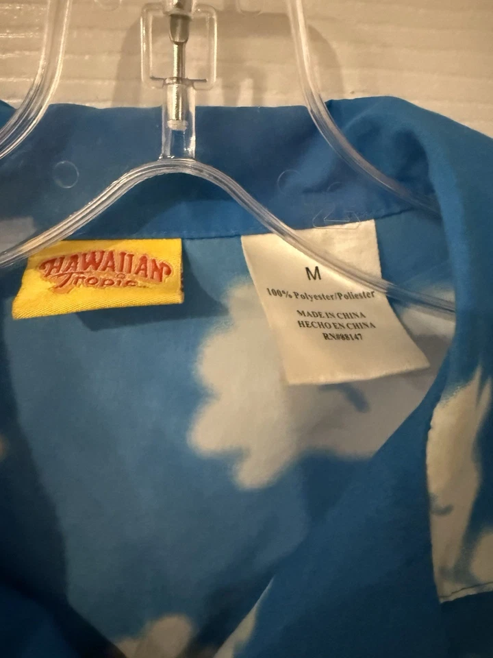 Hawaiian Tropic Camp Shirt Adult M Polyester Button Up All Over Print Caribbean - Image 3 of 4