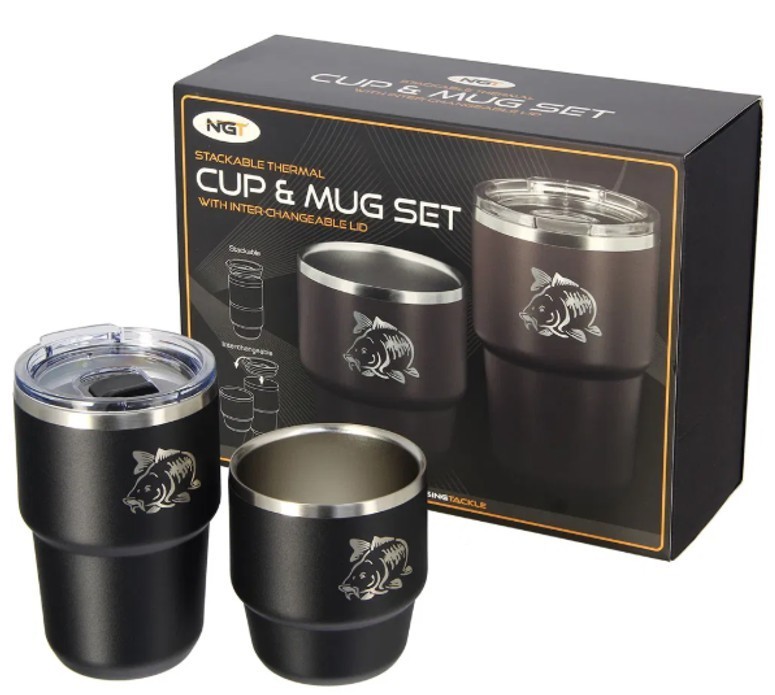 NGT Carp Fishing Twin Thermal Mug Set Stackable with lid Outdoor Drink Set (567) - Image 5
