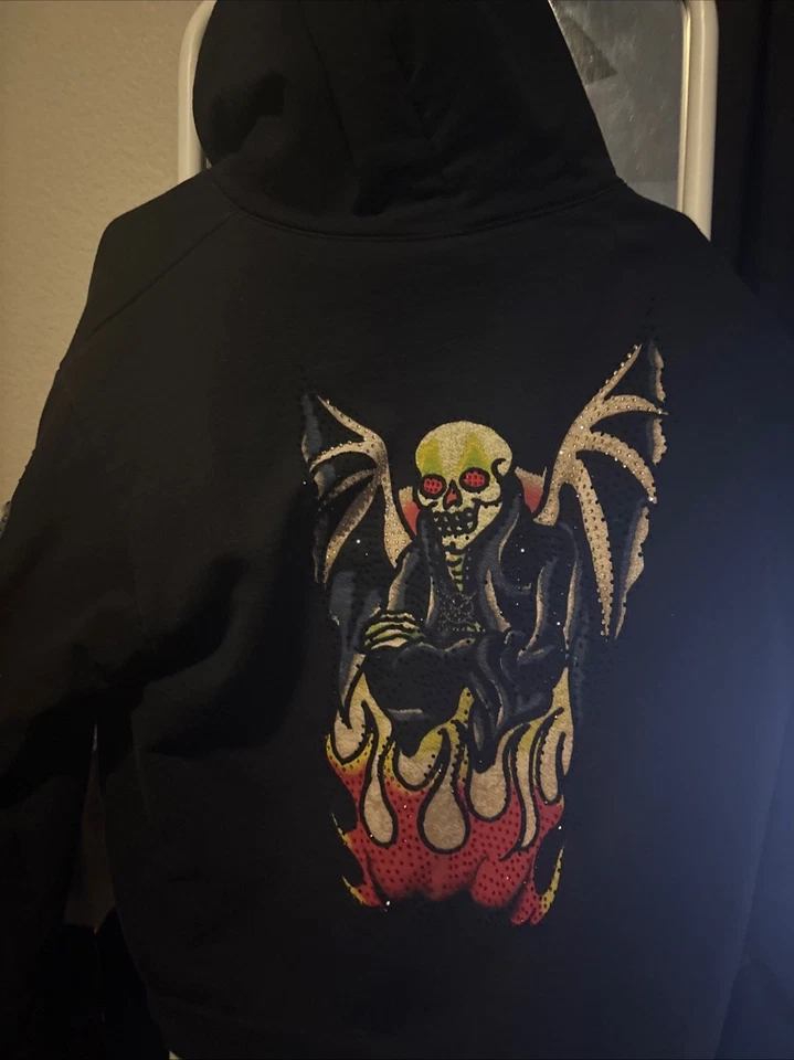 KEN CARSON X ED HARDY MEN’S MEDIUM COMPLEX CON RHINESTONE ZIPUP JACKET - Image 3 of 4