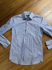 Hugo Boss Dress Shirt Mens Blue White Sharp Fit Preppy
