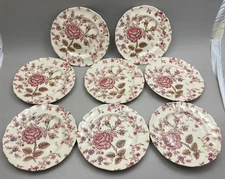 JOHNSON BROS ENG ROSE CHINTZ VINTAGE CERAMIC  6" DESSERT BREAD PLATES SET OF 8