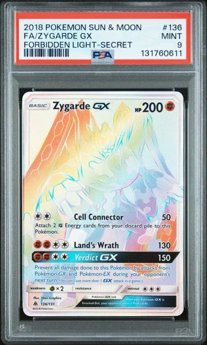 2018 POKEMON SUN & MOON FORBIDDEN LIGHT SECRET #136 FULL ART/ZYGARDE GX PSA 9