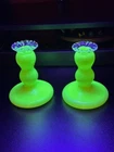 Fenton Ivory Crest Ruffled Uranium Glass Candlesticks