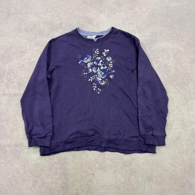 Vintage Sweatshirt Pullover bestickt Blumen gemustert mit Doppelkragen