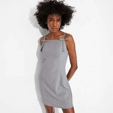 Wild Fable Gray Mini Shift Dress Tie Shoulder Square Neck A-Line Women's Size L