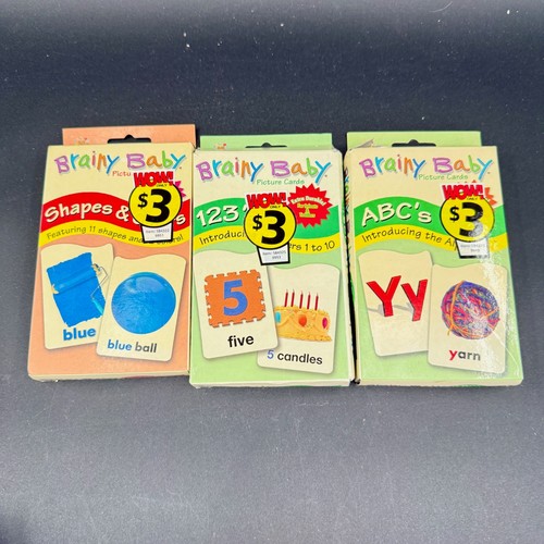 Brainy Baby Flash Cards Lot of 3 ABC's 123's Shapes Colors Learning Toddler 2006