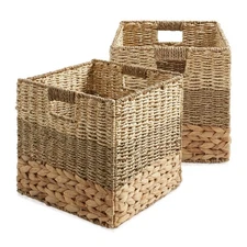 2pk 13" Mixed Weave Storage Cubes, Square Shelf Basket Bins, Natural Wicker