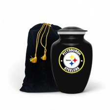 10 Inch Black Urn Pittsburgh Steelers Football Theme Style with Bag For Adult