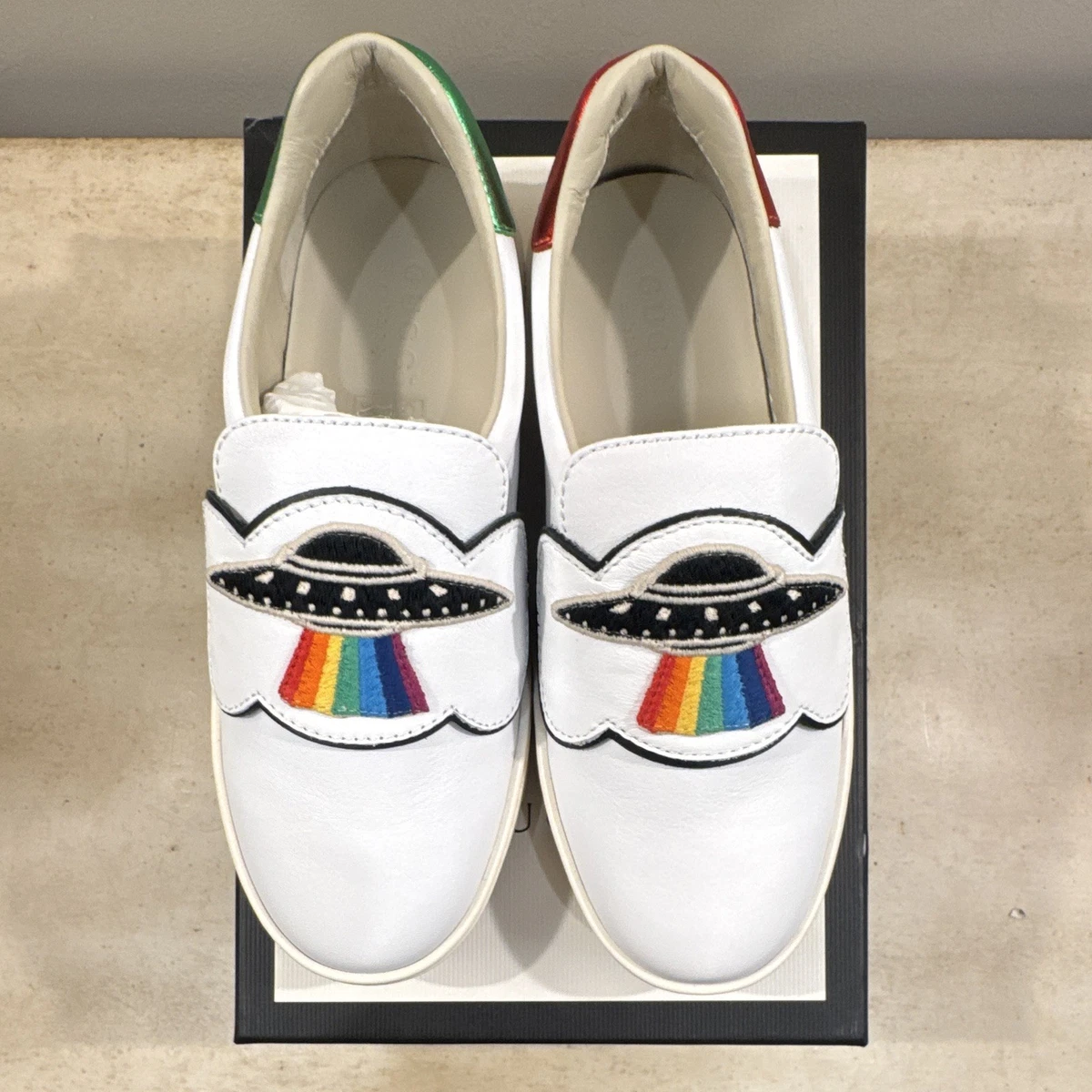 Gucci White Low Top Rainbow Detail Athletic Sneaker Style Code 500911 01ID0