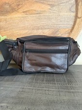 Vintage Chocolate Brown Leather Fanny Pack Waist Hip Belt Bag Adjustable Strap