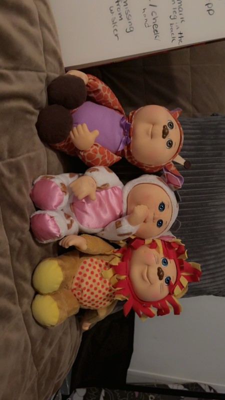 Lot Plush Fabric Play Baby Dolls w/ Animal Costumes, Blue Eyes, Light Skin