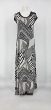 Womens Boho Festival Maxi Dress Tribal Beaded Geometric Black White Sz M Lined