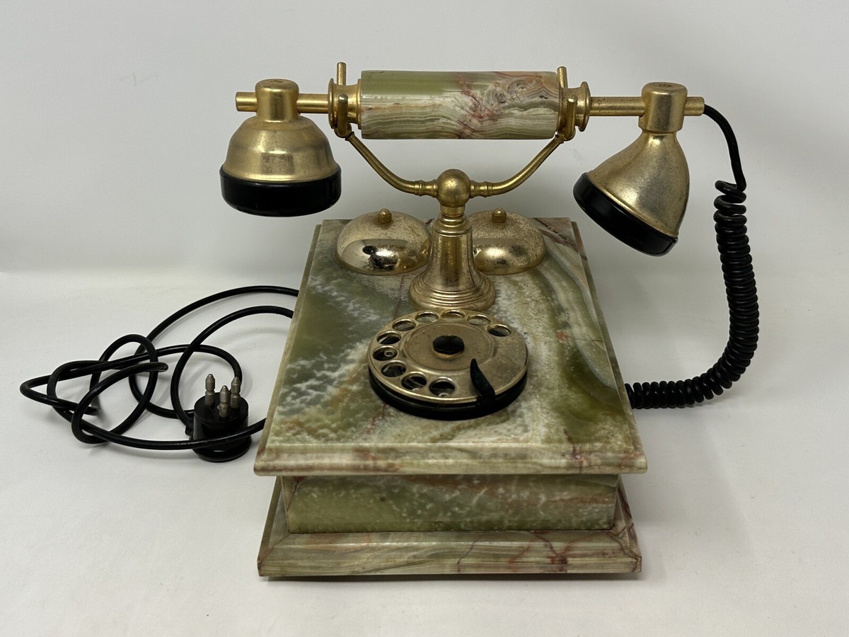 Vtg Marble Onyx Alabaster Rotary Telephone Dial Phone w/ Double