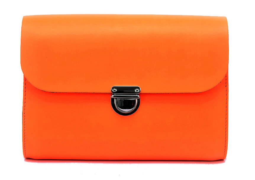 Women Handmade UK Neon Bright Orange Colour Satchel CrossBody