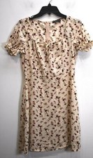 Oeuvre Womens Floral Print Square Tie Up Neck Puff Sleeve Casual Mini Dress M