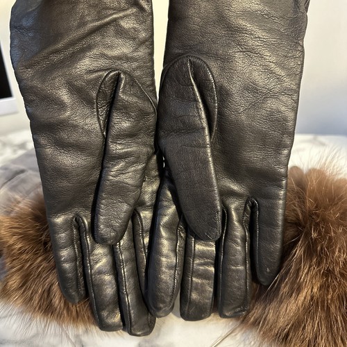 Three Pairs Of Ladies Gloves Leather And Fur Sz 6.5 And 7 - Picture 4 of 10