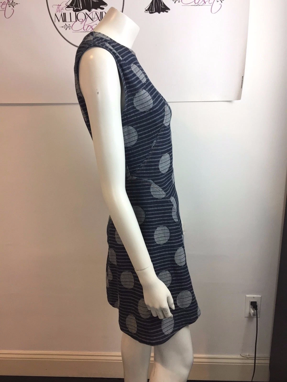 ABITO KENZO 71017 DENIM BLU A RIGHE A POIS TG 38