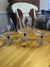 Courvoisier Cognac Brandy Crystal Glass Snifter W/ Cobalt Blue Teardrop Stem