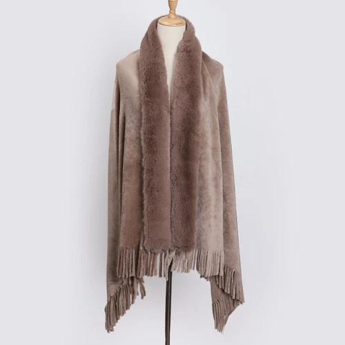 Abrigo Capa Cálido Para Mujer Cuello Piel Sintética Prendas para el torso Chal Borla Poncho Capa Chaqueta - Imagen 8 de 35