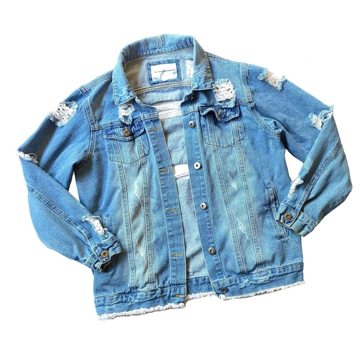 Plus Size Destructed Denim Jacket Plus Size Distressed Jean Jacket