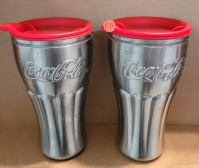 Coca Cola, Set of 2 Cups, Stainless Steel, with Lids - C11