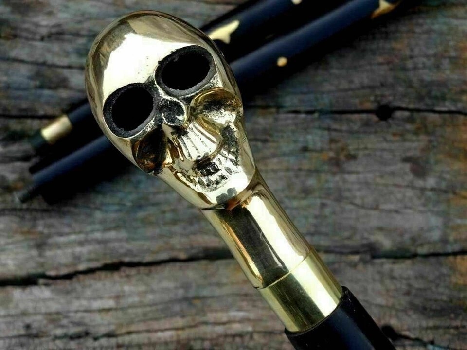 Brass skull Head Solid Antique Handle Vintage Des… - image 4
