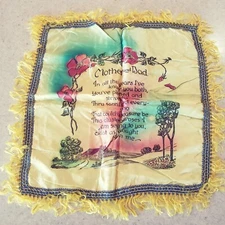 Vintage 1940's Pillowcase Mother And God Keepsake Silk With Fringe 
