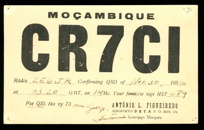 1 x QSL Karte Radio Mosambik CR7CI 1956 Antonio L Figueiredo   V294
