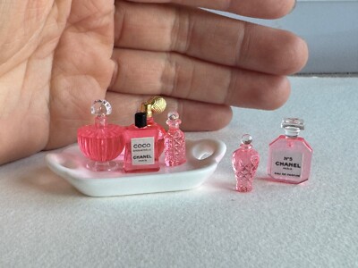 7 pcs 1:12 dollhouse miniature cologne perfume bottles with tray
