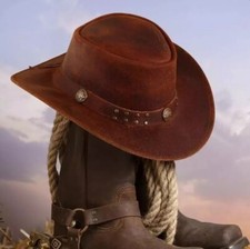 Vintage Style Shapeable Leather Cowboy Hat Wide Brim Western Look for Men